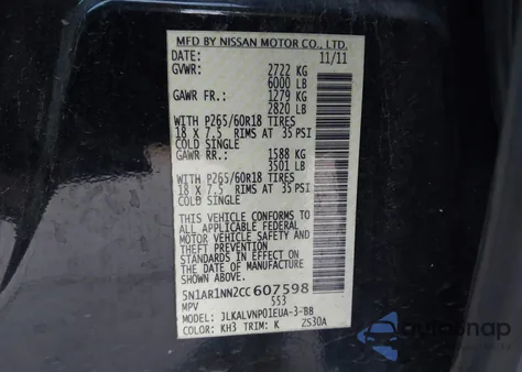2012 Nissan Pathfinder Le from USA, damaged, VIN 5N1AR1NN2CC607598